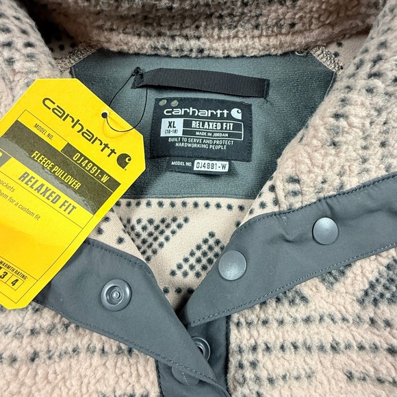 Carhartt Fleece Pullover Relaxed Fit Geo Aztec Warm Taupe, Women's Size XL - Picture 6 of 7